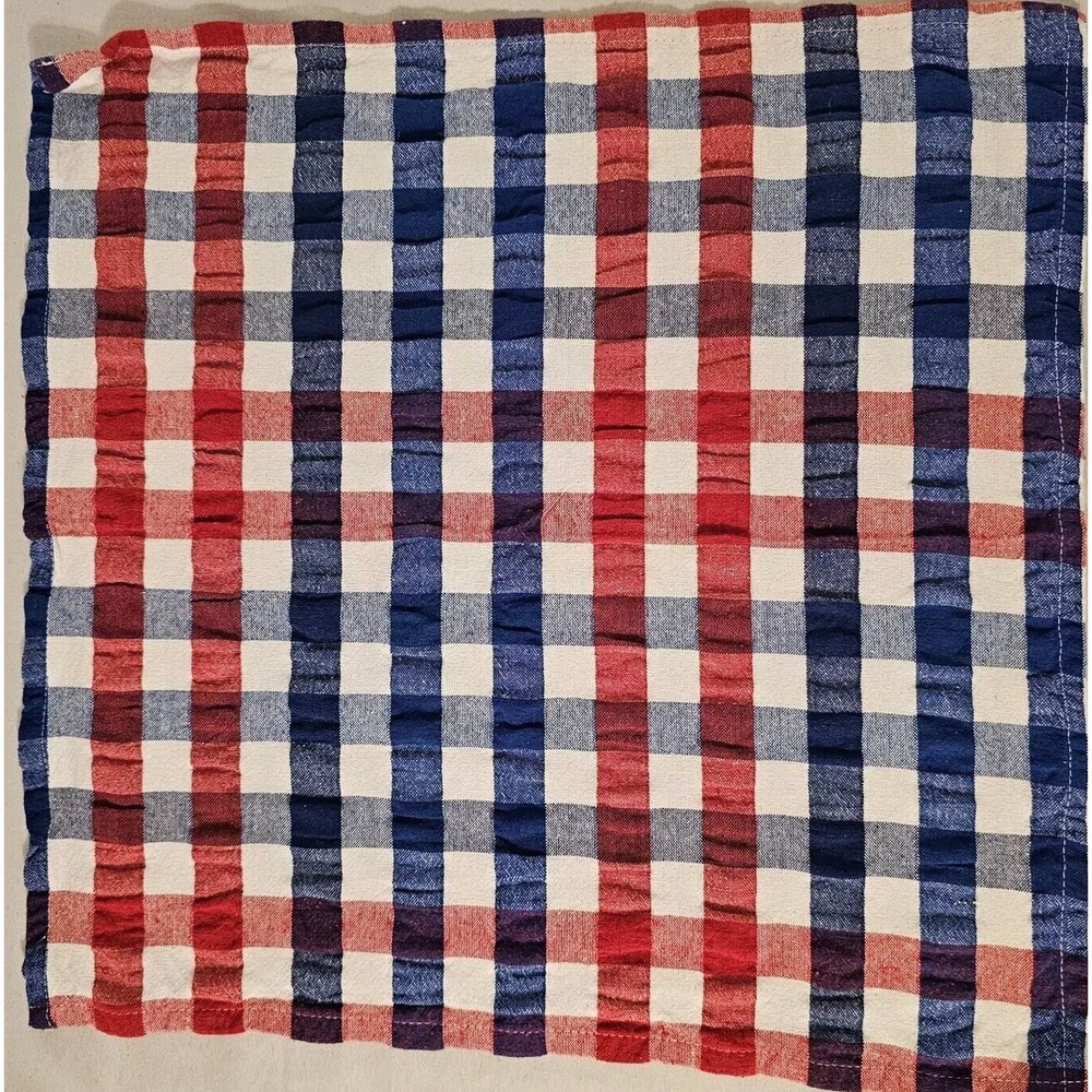 NAUTICA Patriotic Checkered Napkins (8 Red White Blue 18X18 100% COTTON